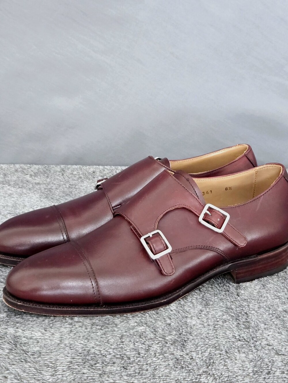 Meermin Mallorca Burgundy Leather Double Monk Strap Shoes Men's UK 8.5 / US 9.5